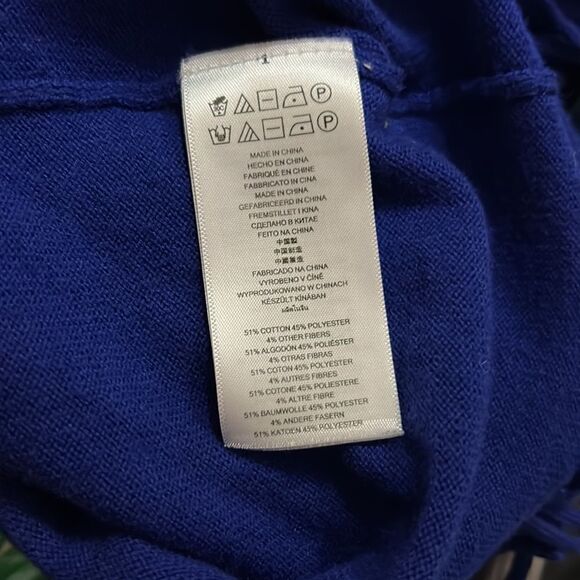 Michael Kors Royal Blue High Low Cowl Neck Long Sleeve Top Fringe Hem Fall - Picture 6 of 6